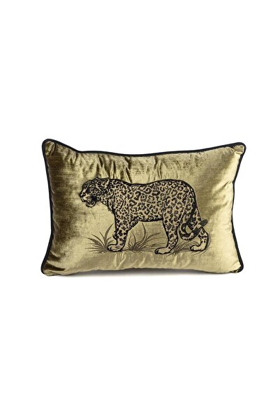 Mikasa Moor Leopard Embroidered Khaki Pillow Cushion 35X50Cm