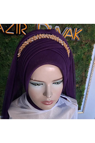semahazırduvak Mor Simsiz Aksesuarlı Duvaklı Model hazır türban hazır şal abi...