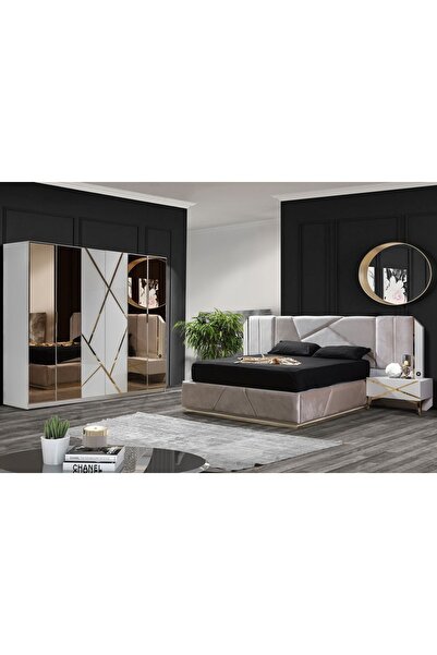 Vivense DİAMOND YATAK ODASI TAKIMI, KREM GOLD, 6 KAPAKLI