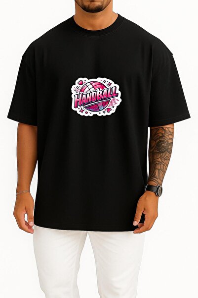Bahriyeli Collection Оверсайз тениска с принт на хандбална топка, унисекс