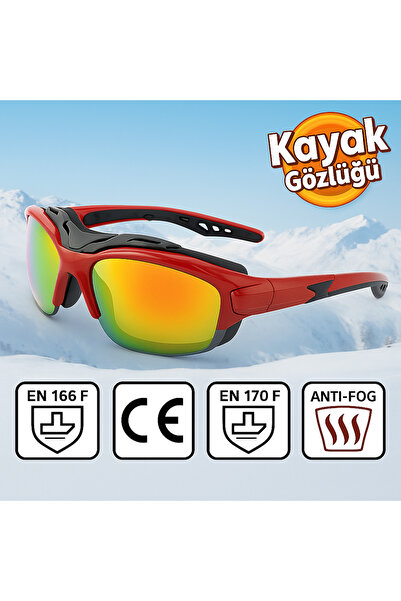TomyHelf Kayak Gözlüğü Antifog Ventilli Uv Korumalı Güneş Kar Gözlük Kırmızı ...