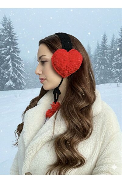 Leila Design Zara Model Heart-Shaped Red Knit Earmuffs