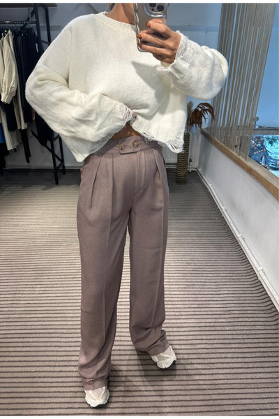 My Blog Mink Wool Effect Double Button Trousers - 3208