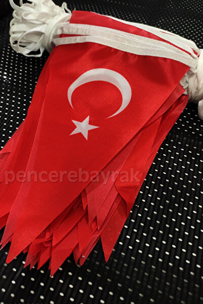 Pencere Bayrak 25 Metre İpe Dizili Türk Bayrağı Baskılı Üçgen Bayrak Raşel Kumaş