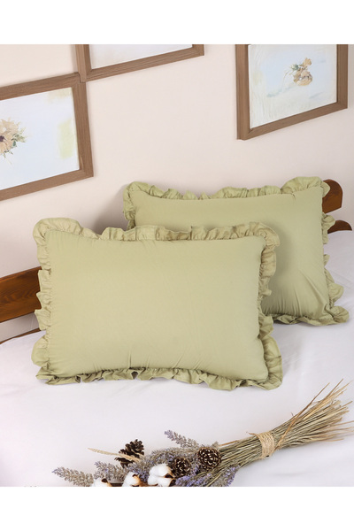ENESSA 2 Pieces 100% Cotton Ruffled Pillowcase 50X70 cm
