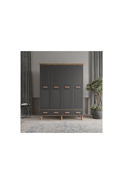 Vivense Safir Gardırop Antrasit, 4 Kapaklı