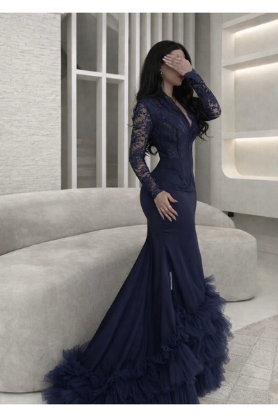 Joji فستان دانتيل كحلي