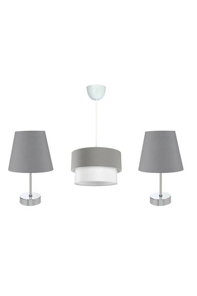 Vivense EVLİGHT ÜÇLÜ SET AVİZE VE KOMODİN ÜSTÜ KROM ABAJUR ANTRASİT