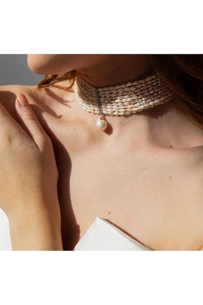 Taşmir Sertifikalı Orijinal Arpa Kesim Choker Inci Kolye