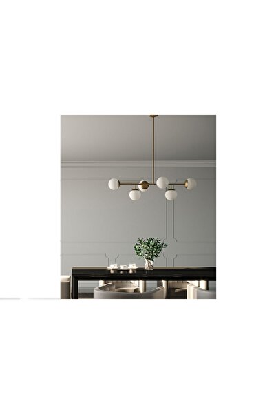 Vivense DESİGNER ALTILI SIRALI AVİZE, ESKİTME GOLD, BEYAZ CAMLI