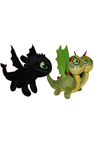 Play By Play Set 2 jucarii din plus Toothless negru, 25 cm si Zippleback, 20 cm