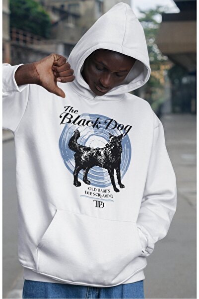 Fuddy Moda سويت شيرت للجنسين The Black Dog مطبوع بغطاء رأس، هوديي بتصميم تايل...