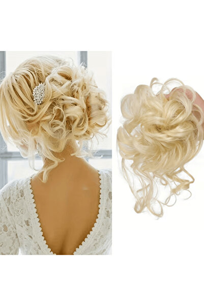 Zeysum Platin Röfleli Saçlı Lastikli Kuyruklu Topuz Tokası - Dağınık Topuz