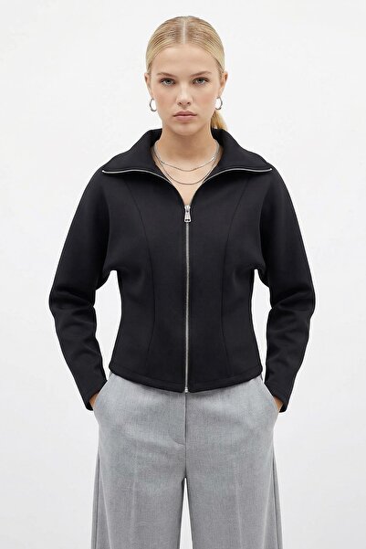 Rays Cardigan cu fermoar cu guler cămașă negru 8366A