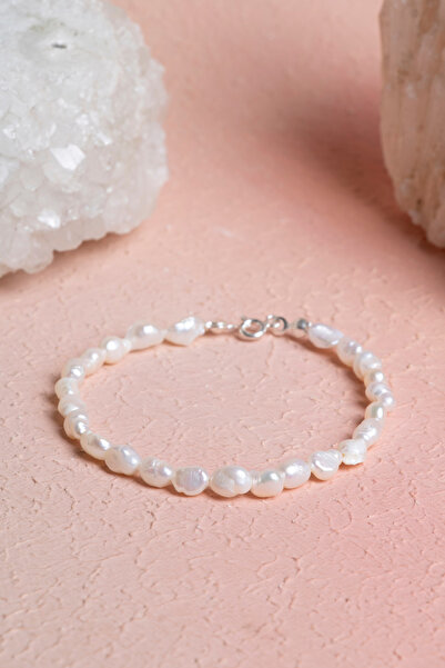 OSMANLI DOĞAL TAŞ Certified Pearl Silver Clasp Natural Stone Bracelet (Sk:390)