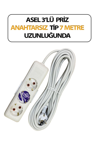 Asel Üçlü, Topraklı, Klemensli, Kablo 7 Metre Uzunluğunda, Askı Aparatlı Grup...