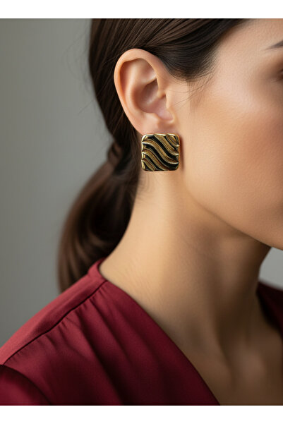 Elmosia Jewelry أقراط نسائية من الفولاذ بتصميم مربع ذهبي - لا تفقد لونها، أقر...