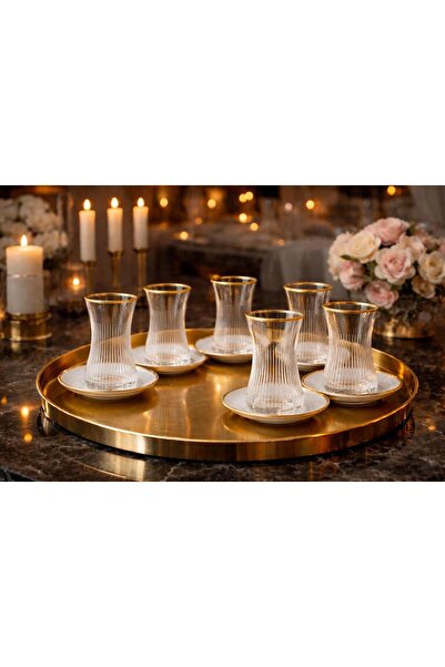 kısmet kristal 6-Person 12-Piece Tea Set with Gilt Detailing and Stylish Design