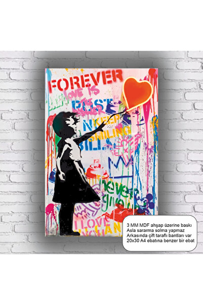 Hayat Poster Girl with Heart Balloon Graffiti Bansky Pop Art Mdf Painting Ret...