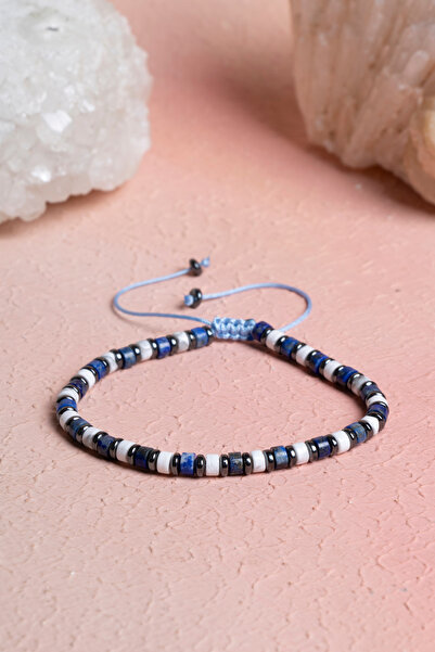 OSMANLI DOĞAL TAŞ Certified Sodalite, Howlite, Hematite Natural Stone Macrame...