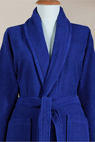 Ellaline Halat de baie cu dungi bleumarin 100% bumbac certificat, guler șal, ...