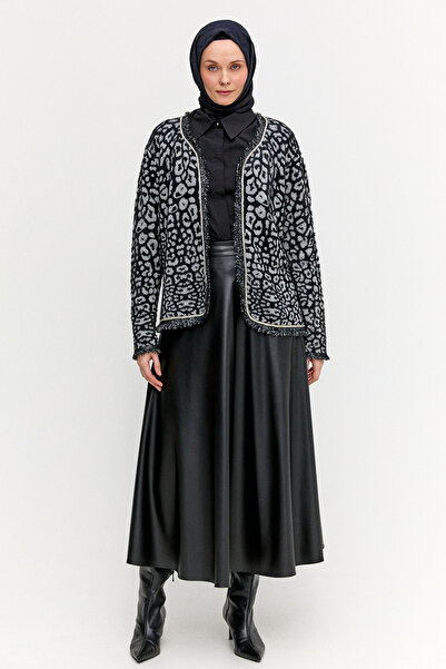 Setrms Leopar Desenli Taş İşlemeli Triko Hırka