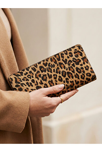 VOSTRO 100% Genuine Leather Women's Leopard Patterned Magnetic Multi-Compartm...