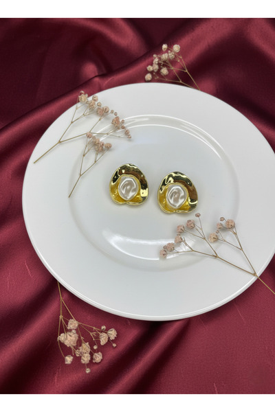 Elmosia Jewelry Vip Pearl Detailed Gold Steel Women's Earrings – Non-Tarnish, Elegant and Stylish Design