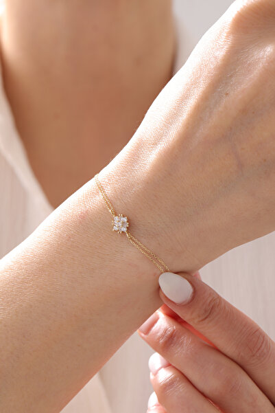 YAVUZ KUYUMCULUK 14 Ayar Altın Baget Taşlı Çiçek Bileklik