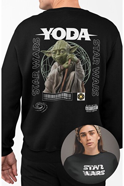 Fuddy Moda سويت شيرت قصة فضفاضة يودا ستار وورز للجنسين مطبوع بدون قلنسوة برقب...