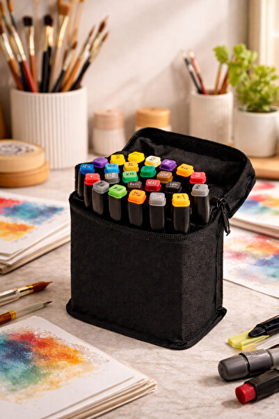 DİVAYS 24’lü Çift Taraflı Profesyonel Marker Kalem Seti – Taşıma Çantalı Çizi...