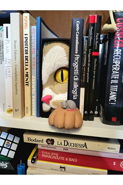 Atsutech Модерна закладка „Котка и мишка“ – декоративен държач за книги и акс...