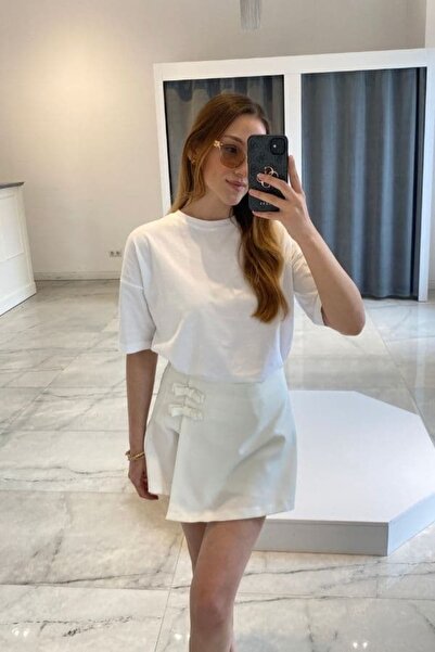 LaGrace Fiyonk detay beyaz mini şort etek