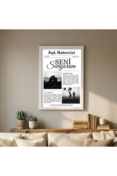 artemoris Kişiye Özel Aşk Habercisi Gazete Poster | Çerçeveli Fotoğraflı Özel...