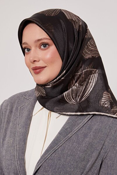 Levidor Büyük Çizgili Çiçek Desen Işıltılı Kristal Eşarp