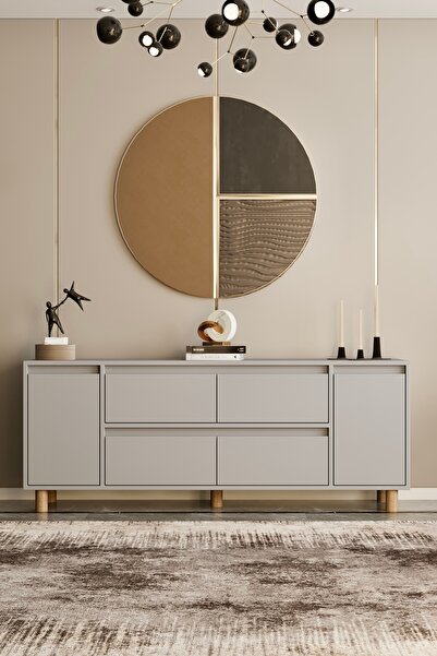 moldesan Mila Sis Gri MDF 180 cm raflı kapaklı konsol