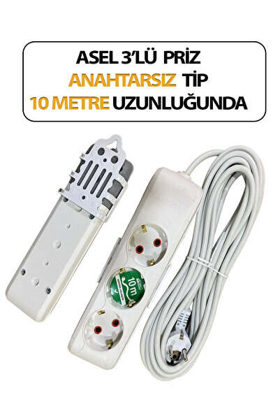 Asel Üçlü, Topraklı, Klemensli, Kablo 10 Metre Uzunluğunda, Askı Aparatlı Gru...