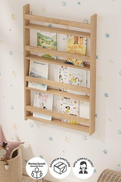 Bofigo 4 Raflı 120 X 74 Cm Montessori Kitaplık Eğitici Çocuk Kitaplığı Safir ...