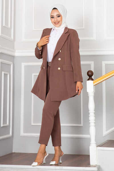 EBRUTESETTÜR طقم حجاب بتفاصيل ياقة منديل باللون البني