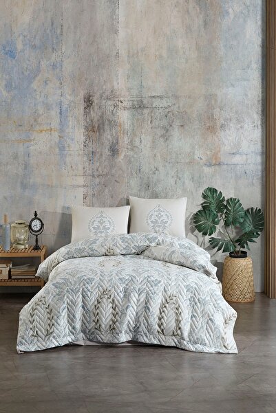 Kristal Ranforce Quilted Duvet Cover Set Double Size Four Seasons Alaçatı Mint