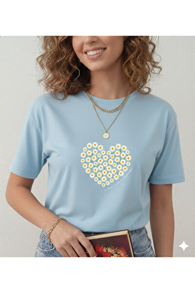 FAVORİST Heart Daisy Printed Women's T-Shirt
