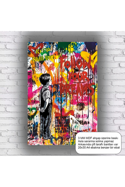 Hayat Poster Children's Graffiti on the Wall Bansky Pop Art Mdf Painting Retr...