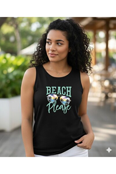 FAVORİST Beach Please Printed Women's Black Off-The-Shoulder Strap Summer Cot...