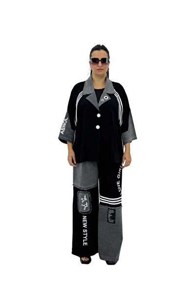 Sortie Plus Size Women's V-Neck Capri Sleeve Striped Detail Button Denim Deta...