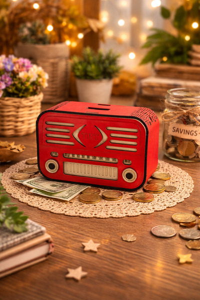 seymenbıçakçılık حصالة بتصميم راديو حنيني |   صندوق تجميع النقود المزخرف