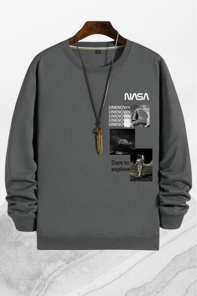 NO 601 Men's Smoked Nasa Unk Printed Crew Neck Sweatshirt