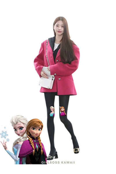 Girlboss Kawaii Frozen / Frozen Elsa and Her Characters Black Pantyhose Matte...