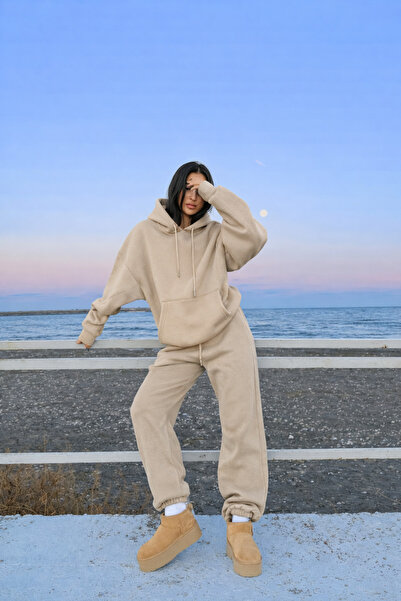YAKAMEL Women's 3-Ply Sha Fleece-Lined Versize Cap Hooded Ofman Set