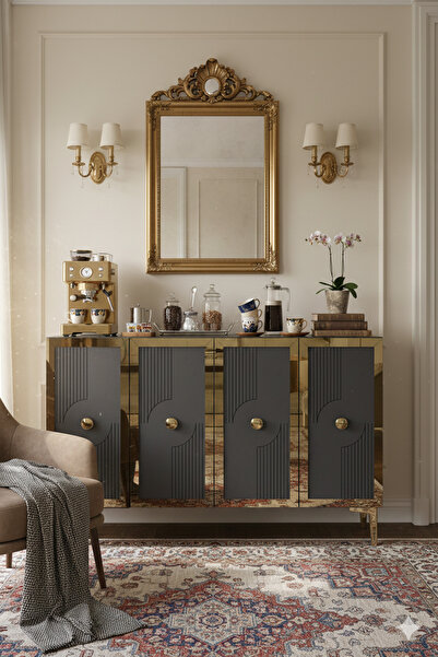 CENEYRA KA1216AG PEGA120 KONSOL, KAHVE KÖŞESİ ve TV SEHPASI ANTRASİT-GOLD 120cm