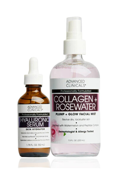 Advanced Clinicals Hyaluronic Serum + Collagen Rosewater Mist Set – Hydrating...